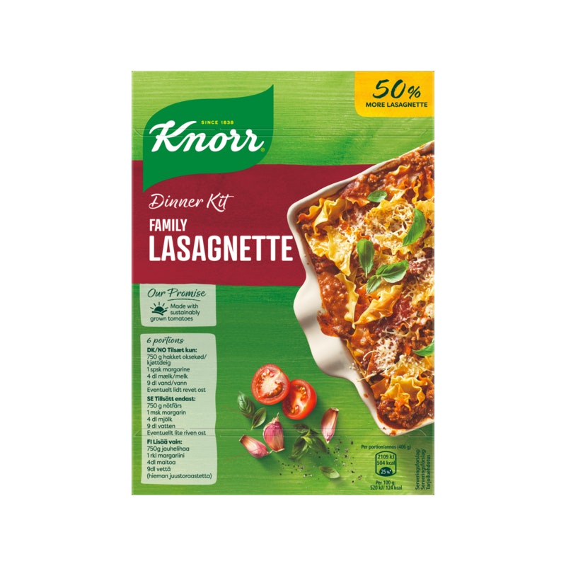 Knorr Family Lasagnette ateria-ainekset 338 g - Saariston Puoti